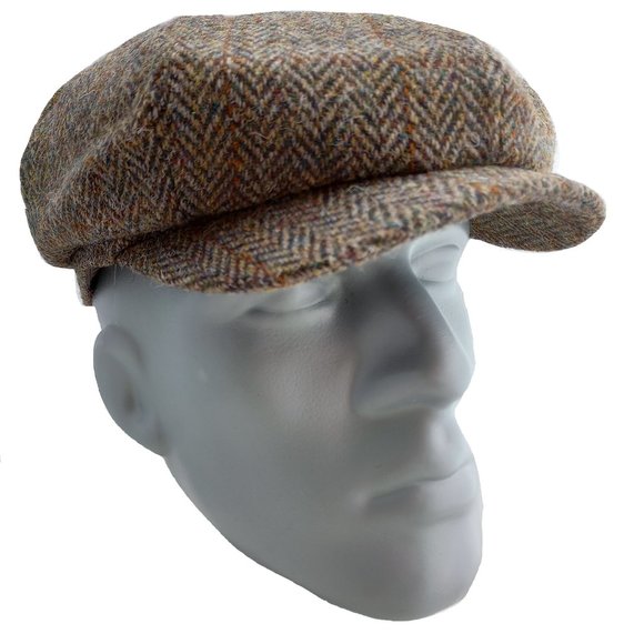 PEAKY BLINDERS Hartside Harris Tweed® Newsboy Cap HS28 GREEN-BROWN - PICK SIZE - Picture 3 of 12